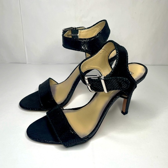 INC International Concepts Black Sequin Buckle Open Toe Stiletto Heels - Picture 4 of 9